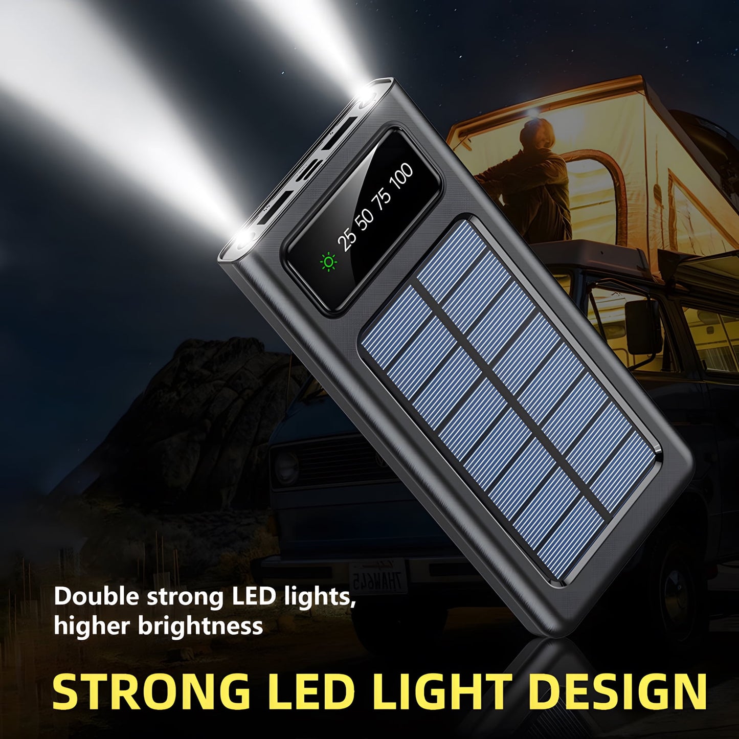 40000Mah Solar Power Bank Battery Pack with 4 Cables, Portable Solar Charger with Dual 5V USB Ports