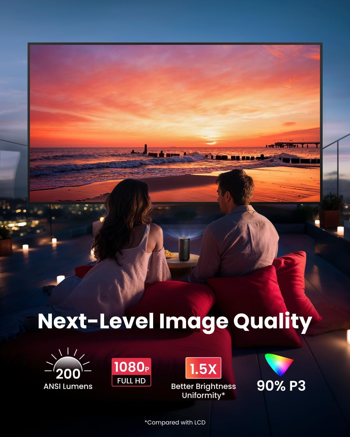 Capsule 3 GTV Outdoor Projector, Netflix Officially Licensed, 1080P Smart Mini Projector with Wi-Fi, 2.5 Hrs Battery, 120-Inch Display, Dolby Digital, Ultra Portable for Any Space