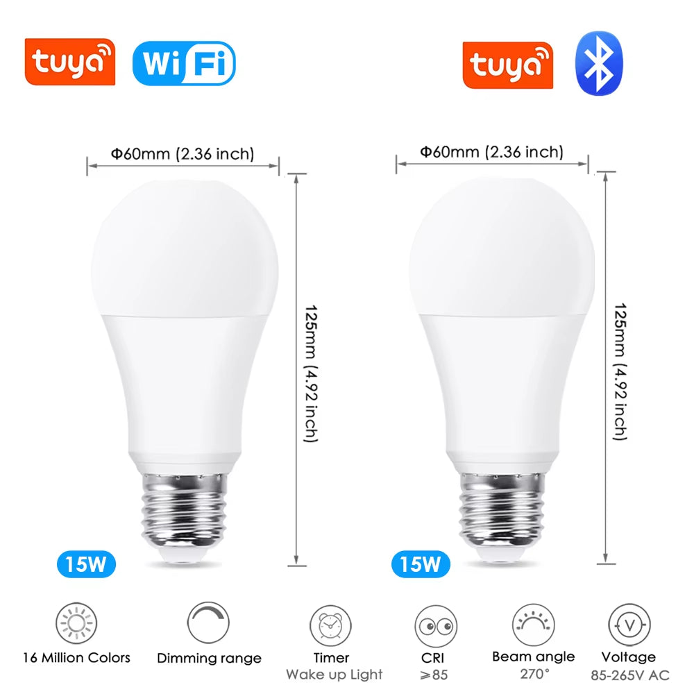 Tuya Wifi/Bluetooth Smart Bulb E27 RGB Alexa Led Lamp Smart Light Bulbs AC 85-265V Smart Lamps for Google Assistant Smart Life