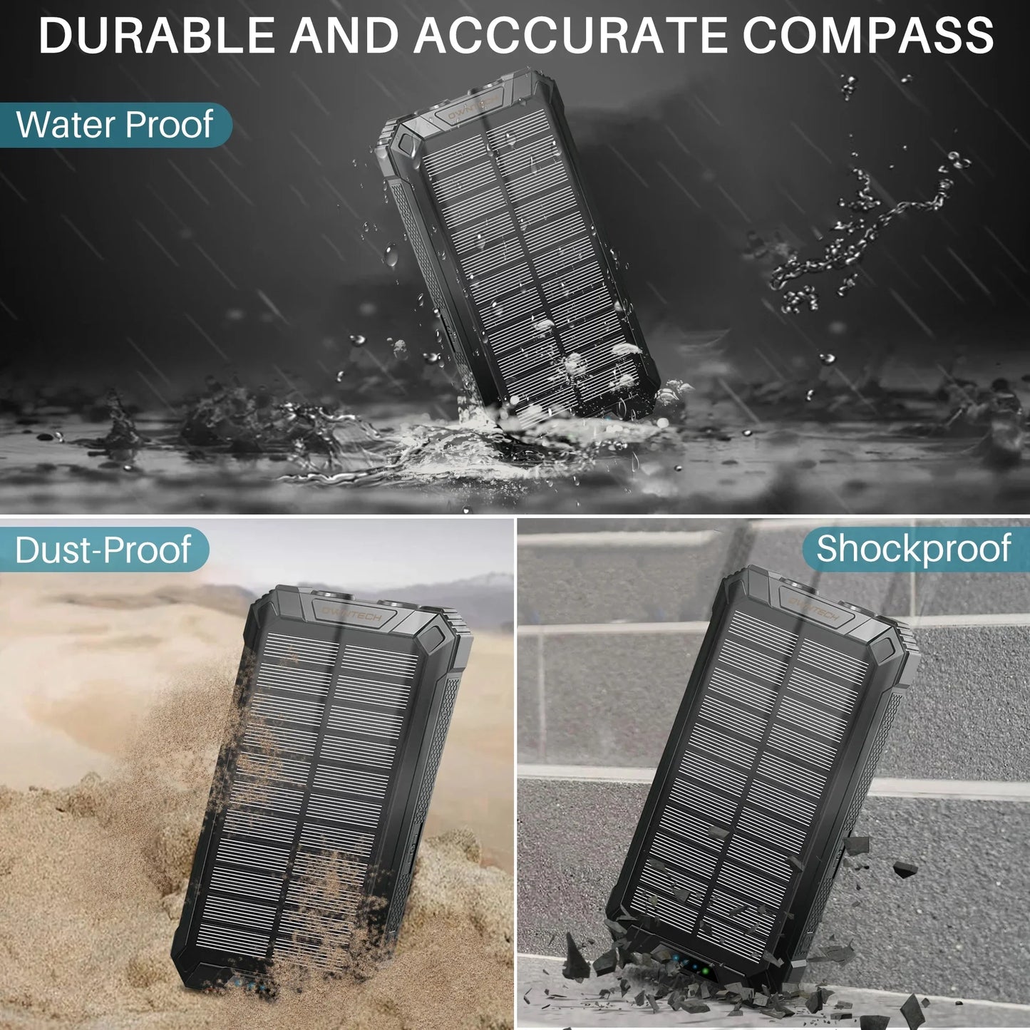 30000Mah Portable Solar Charger for Iphone Android, Wireless Power Bank with 4 Charging Cables and 3 USB Port