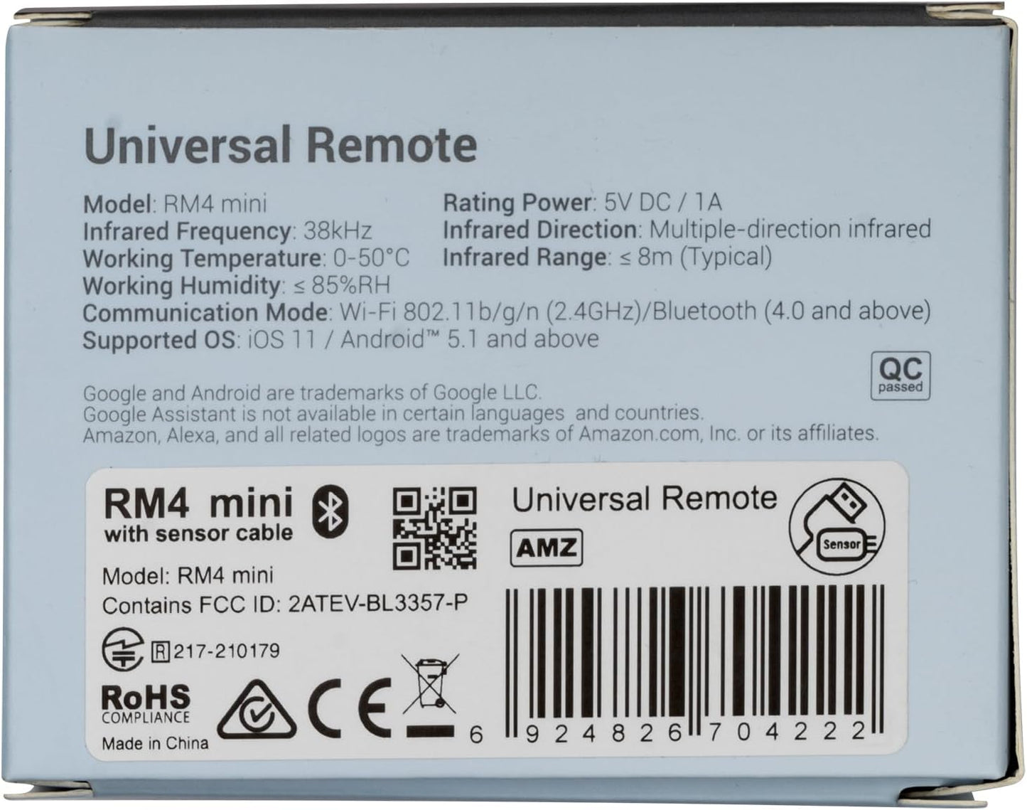 Rm4Mini Smart Remote Hub with Sensor Cable -Wifi IR Blaster for TV Remote, Smart AC Controller, Works with Alexa/Google Home/Ifttt