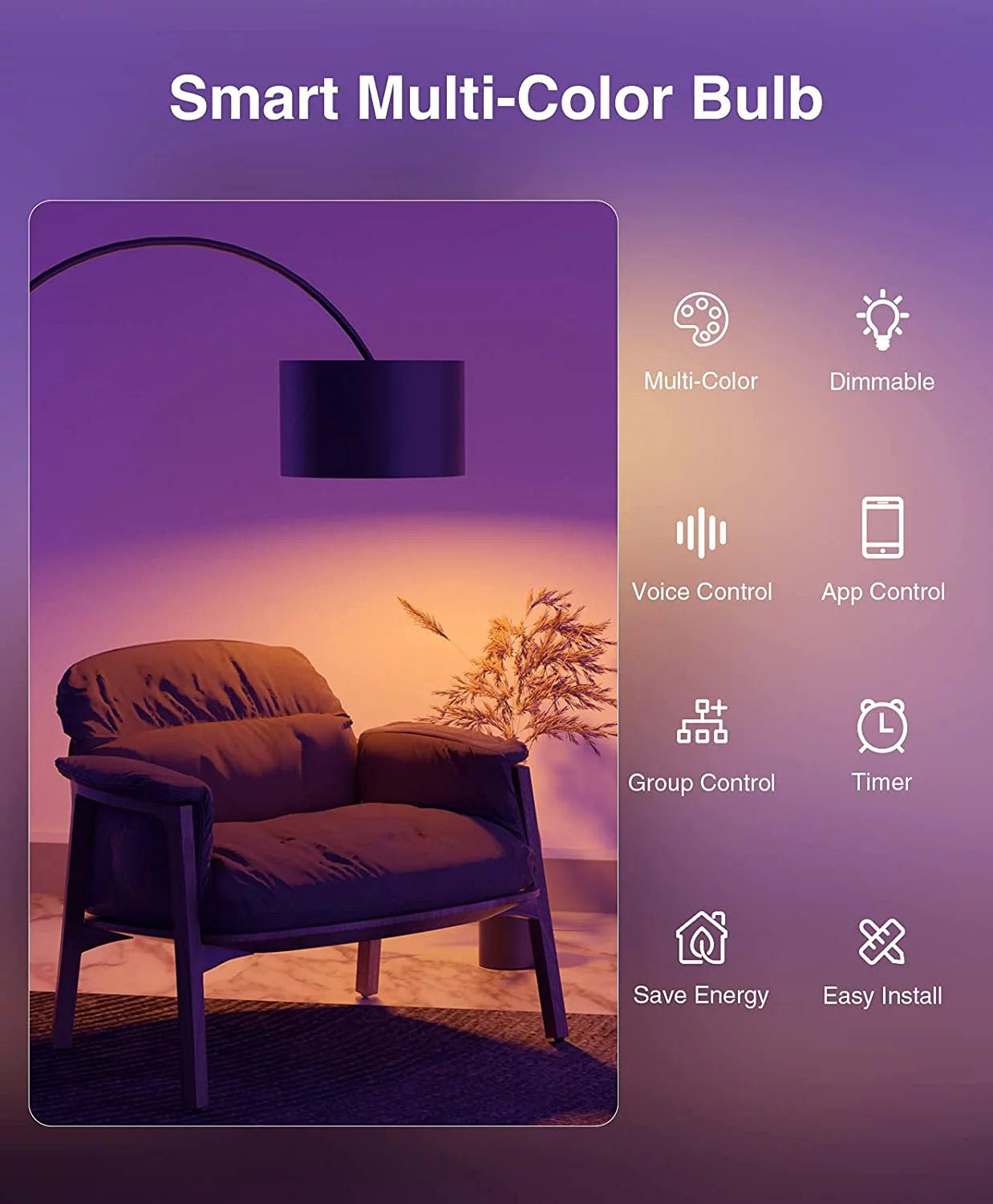 WB5-4W Smart RGB and White Adjustable LED Light Bulbs, 4-Pack, Compatible with Alexa & Google Assistant