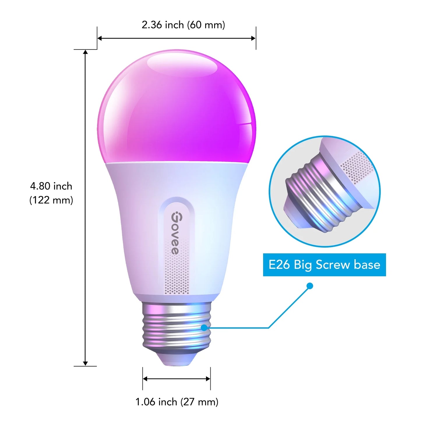 9W A19 E26 RGBWW Smart LED Bulb - 800 Lumens, Pack of 2