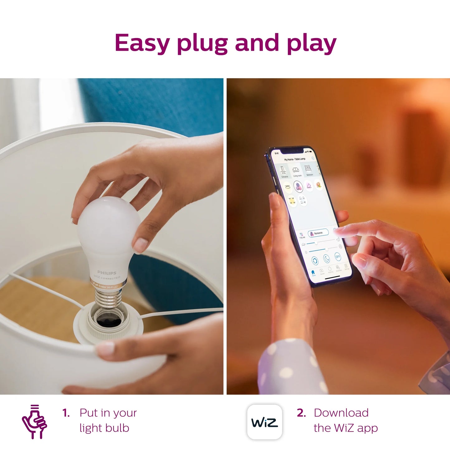 Smart Wi-Fi Connected LED 60-Watt A19 Light Bulb, Frosted Color & Tunable White, Dimmable, E26 Medium Base (2-Pack)
