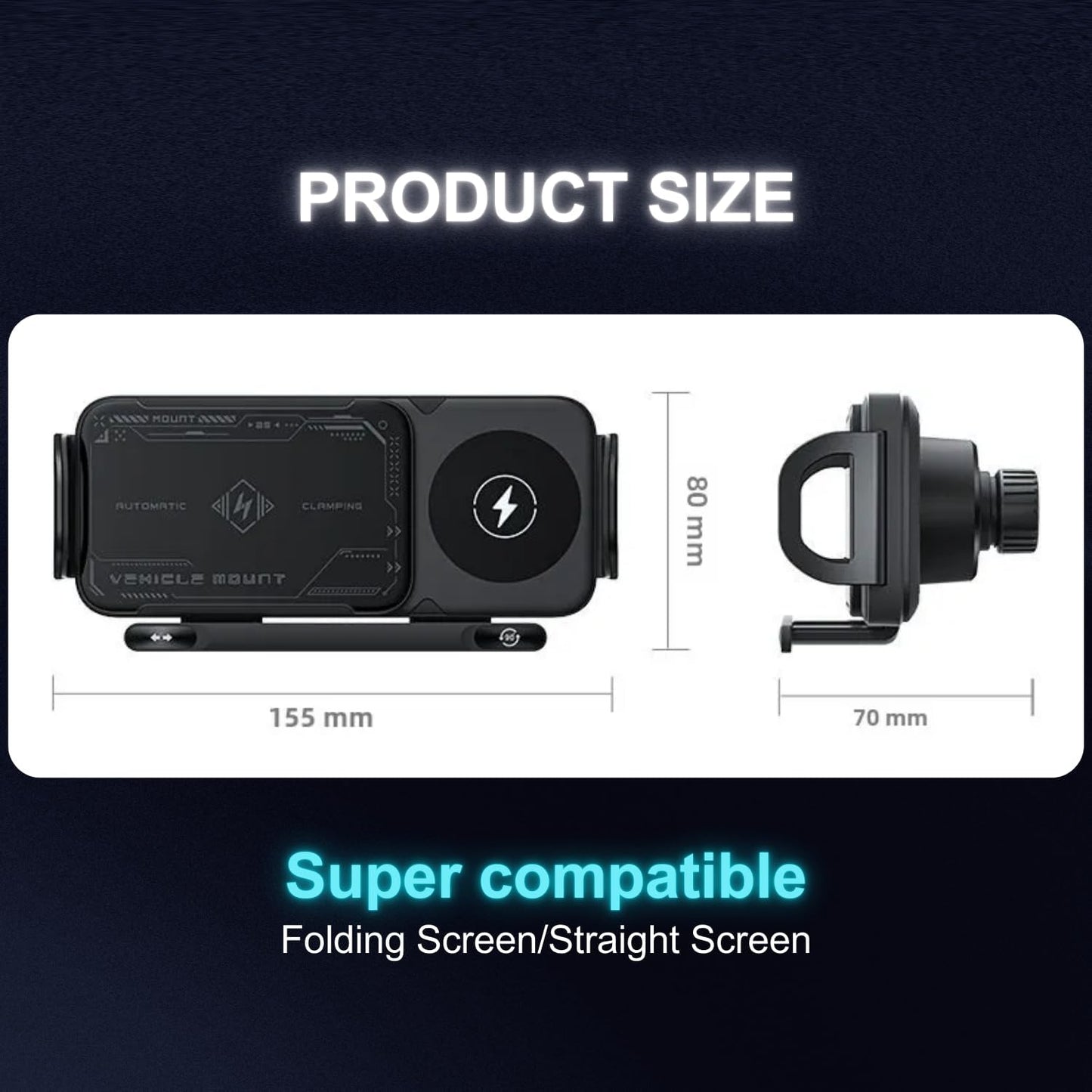 2025 Smart 2-In-1 Auto-Rotating Car Phone Holder & Wireless Charger – Foldable Mount with Fast Charging – Compatible with Iphone & Samsung Devices