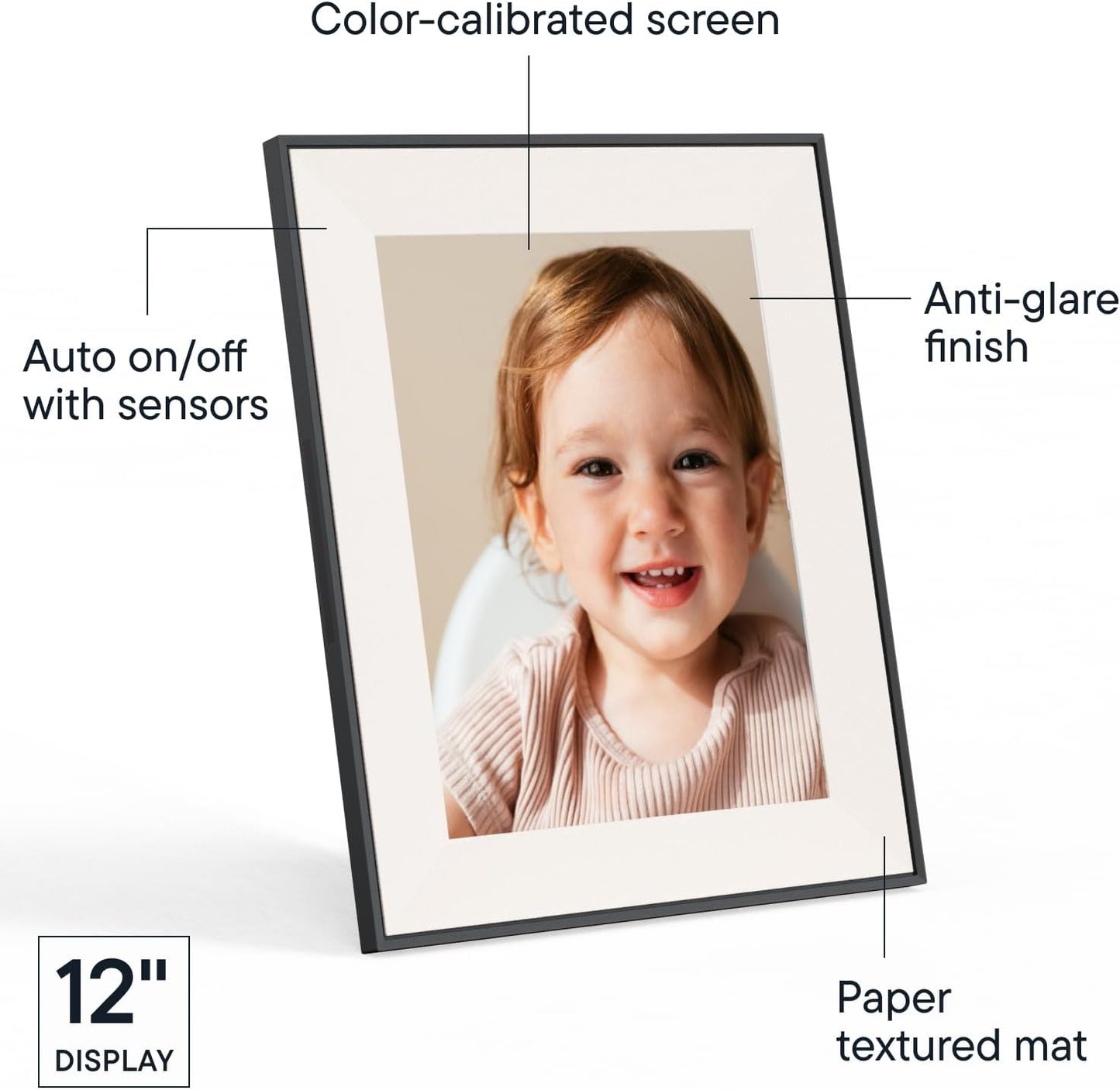 Aspen 12" Digital Photo Frame - Black with Paper Mat