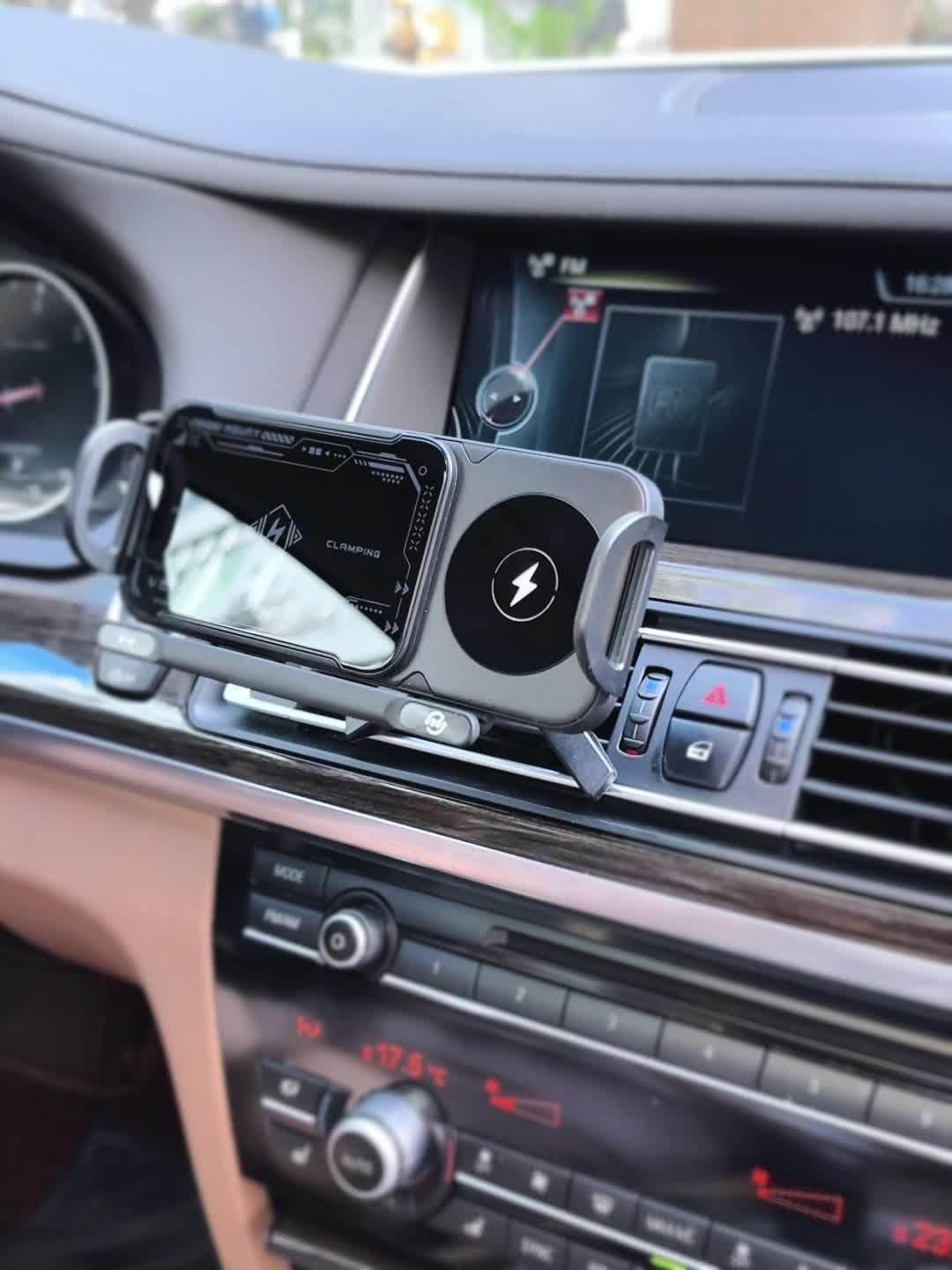 2025 Smart 2-In-1 Auto-Rotating Car Phone Holder & Wireless Charger – Foldable Mount with Fast Charging – Compatible with Iphone & Samsung Devices
