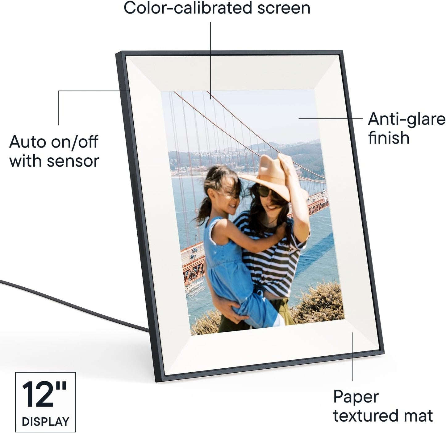 Aspen 12" Digital Photo Frame - Black with Paper Mat