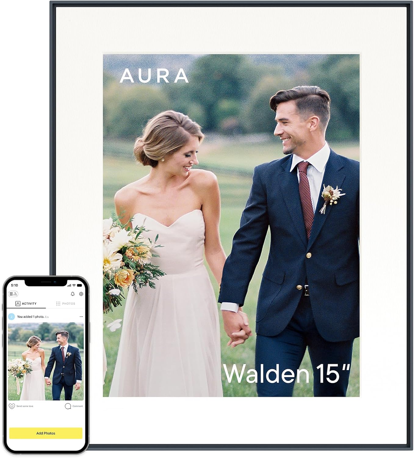 Aspen 12" Digital Photo Frame - Black with Paper Mat