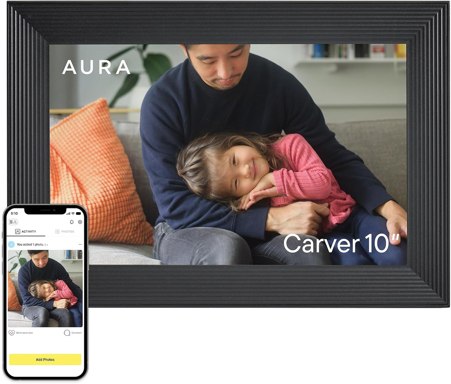 Aspen 12" Digital Photo Frame - Black with Paper Mat