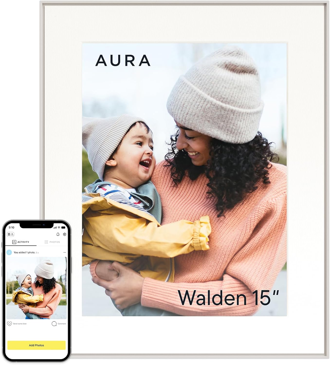 Aspen 12" Digital Photo Frame - Black with Paper Mat