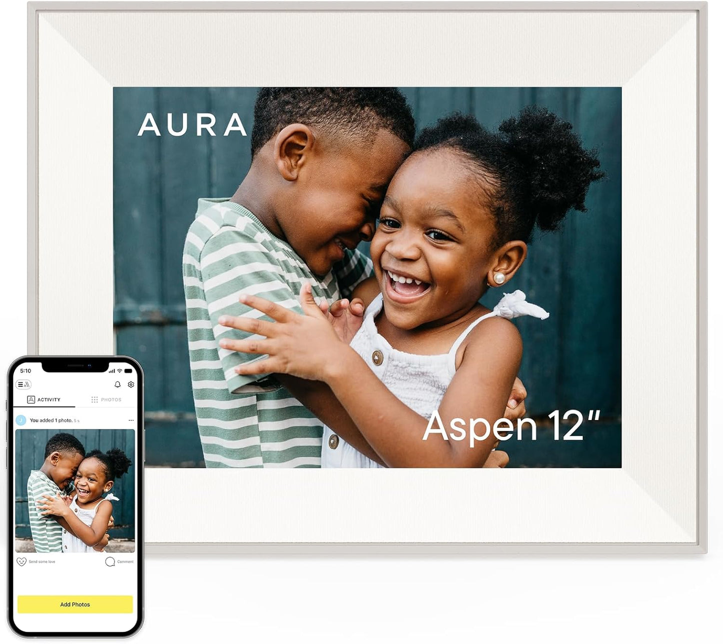 Aspen 12" Digital Photo Frame - Black with Paper Mat