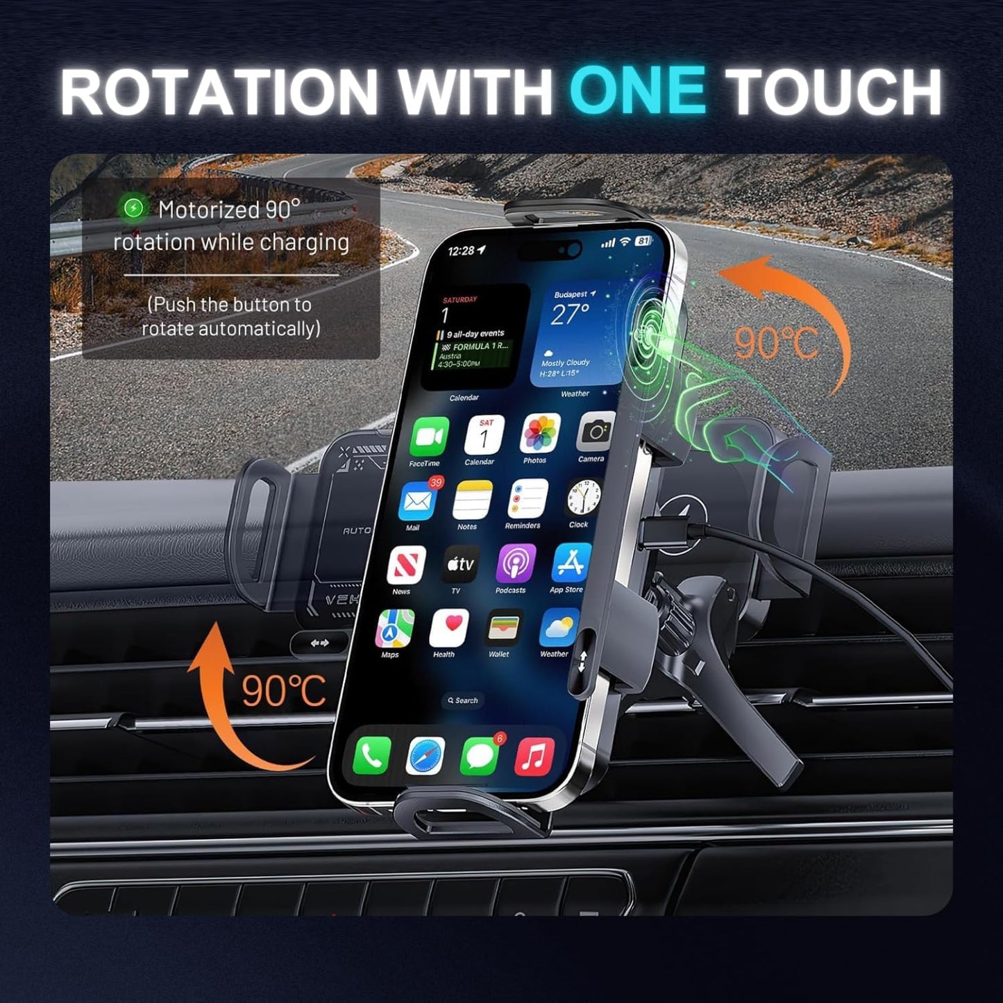 2025 Smart 2-In-1 Auto-Rotating Car Phone Holder & Wireless Charger – Foldable Mount with Fast Charging – Compatible with Iphone & Samsung Devices
