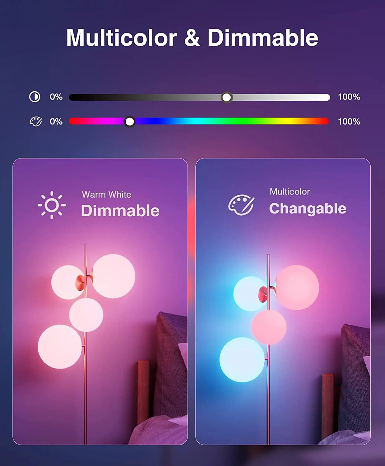 WB5-4W Smart RGB and White Adjustable LED Light Bulbs, 4-Pack, Compatible with Alexa & Google Assistant