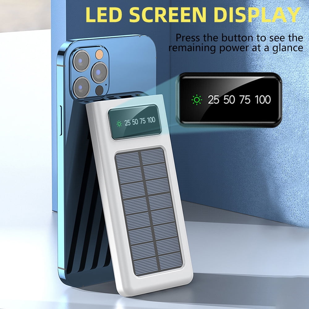 40000Mah Solar Power Bank Battery Pack with 4 Cables, Portable Solar Charger with Dual 5V USB Ports
