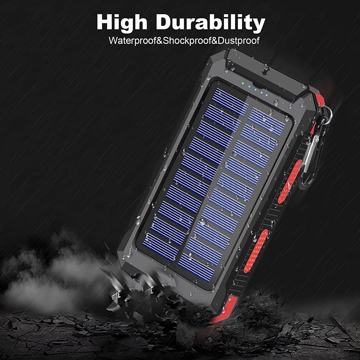 Solar Charger for Cell Phone 20000Mah, Portable Solar Power Bank with Dual 5V USB Ports, 2 Led Light Flashlight, Compass (Red)