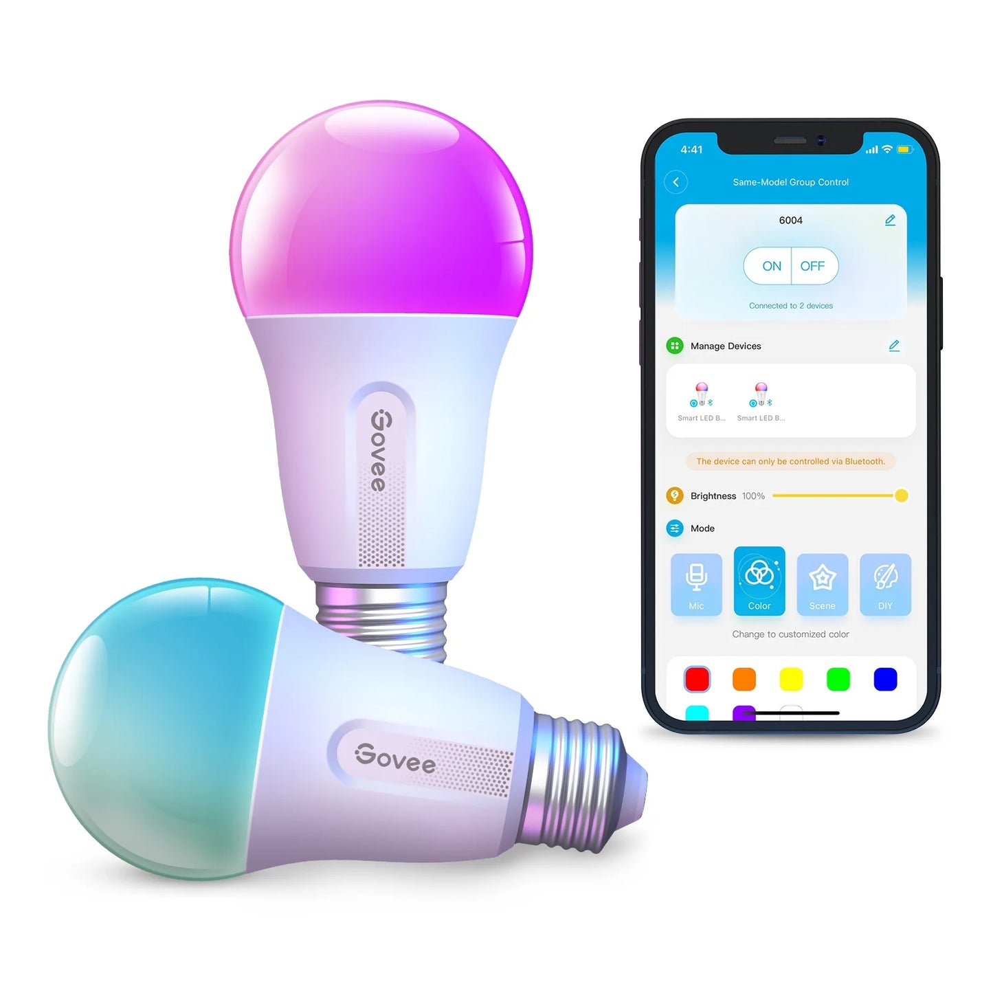 9W A19 E26 RGBWW Smart LED Bulb - 800 Lumens, Pack of 2
