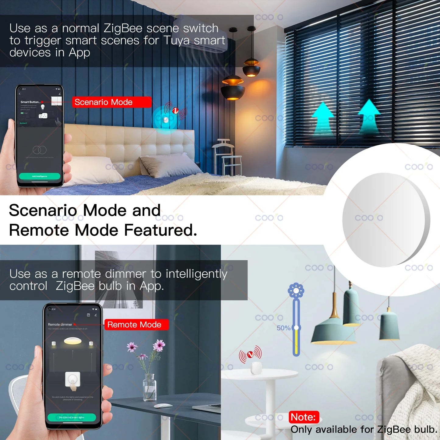 Zigbee Smart Button Scene Switch Intelligent Linkage Wireless Remoter Battery Powered Automation Works with Home Assistant Z2M