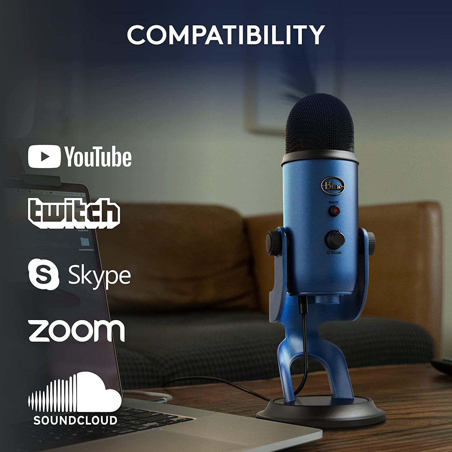 Logitech Creators Yeti USB Microphone for Gaming, Streaming, Podcast, Youtube, Discord, PC, Studio Sound, Plug & Play-Midnight