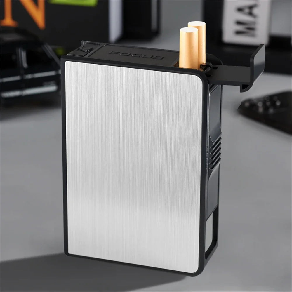 Portable Automatic Cigarette Case Waterproof Metal Cigarette Box 20Pcs Capacity Cigarette Holder Case Not Lighter Gadget for Men