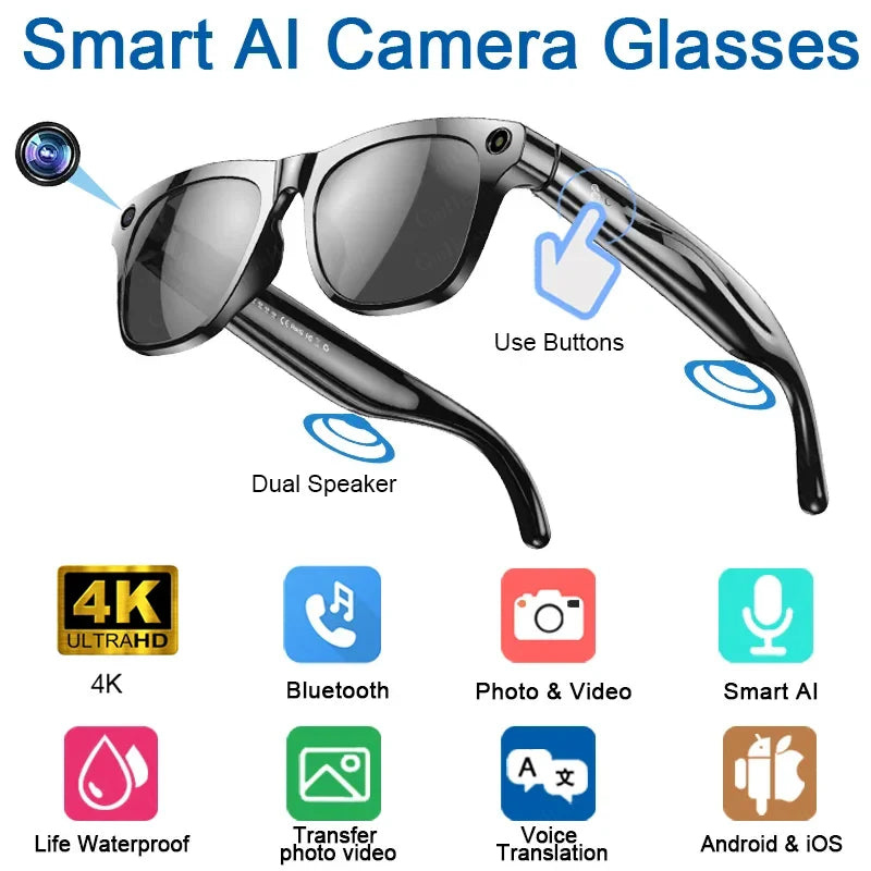 XIAOMI 4K HD AI Smart Glasses Chat 260Mah Battery Voice Assistant Control GPT 100MP Camera Bluetooth Call Smart Glasses
