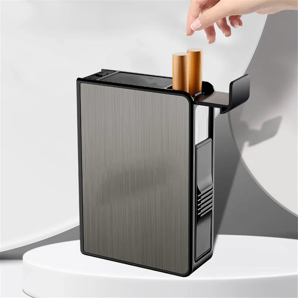 Portable Automatic Cigarette Case Waterproof Metal Cigarette Box 20Pcs Capacity Cigarette Holder Case Not Lighter Gadget for Men