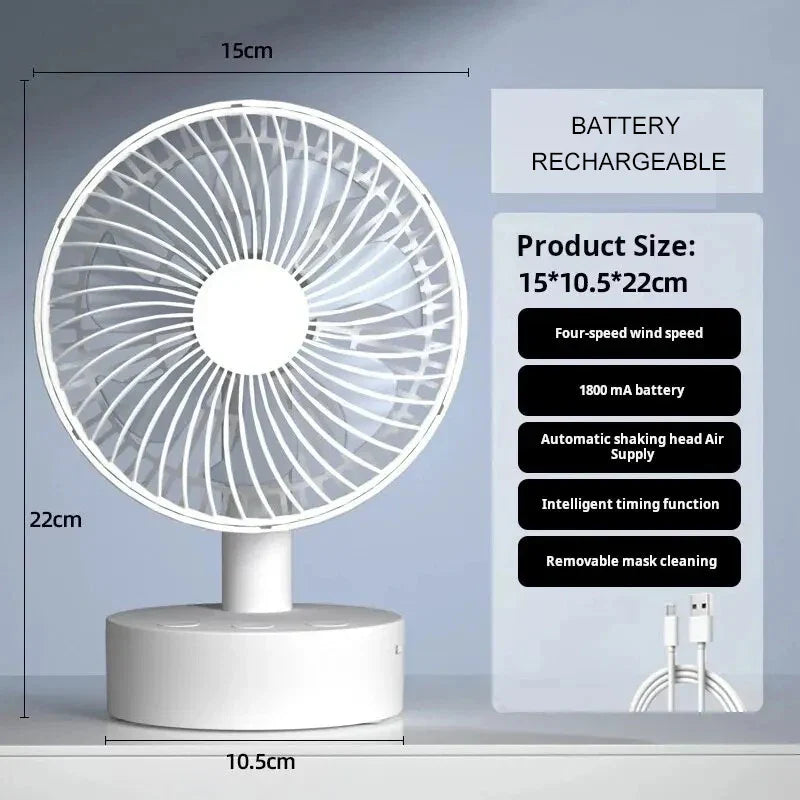 Youpin Fan Small White Desktop Timer Mute with Four-Speed Adjustable Portable Fan Recharging Models Detachable Desk Fan