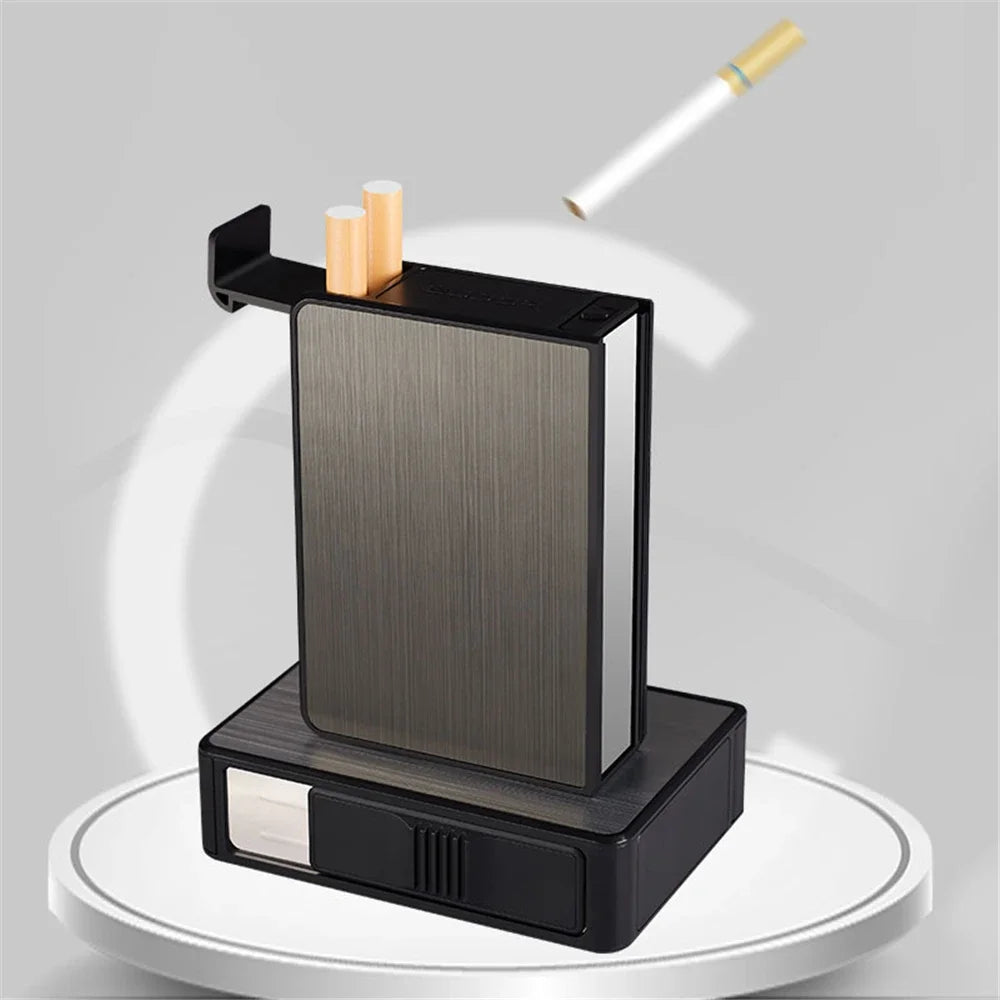 Portable Automatic Cigarette Case Waterproof Metal Cigarette Box 20Pcs Capacity Cigarette Holder Case Not Lighter Gadget for Men
