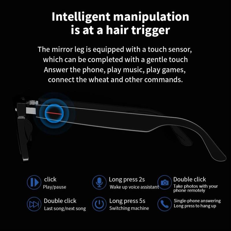 E13 Anti-Blue Light Smart Glasses, Touch Control Multi-Functional Smart Glasses, Portable Stereo Sound Effect Glasses Headset for Men & Women