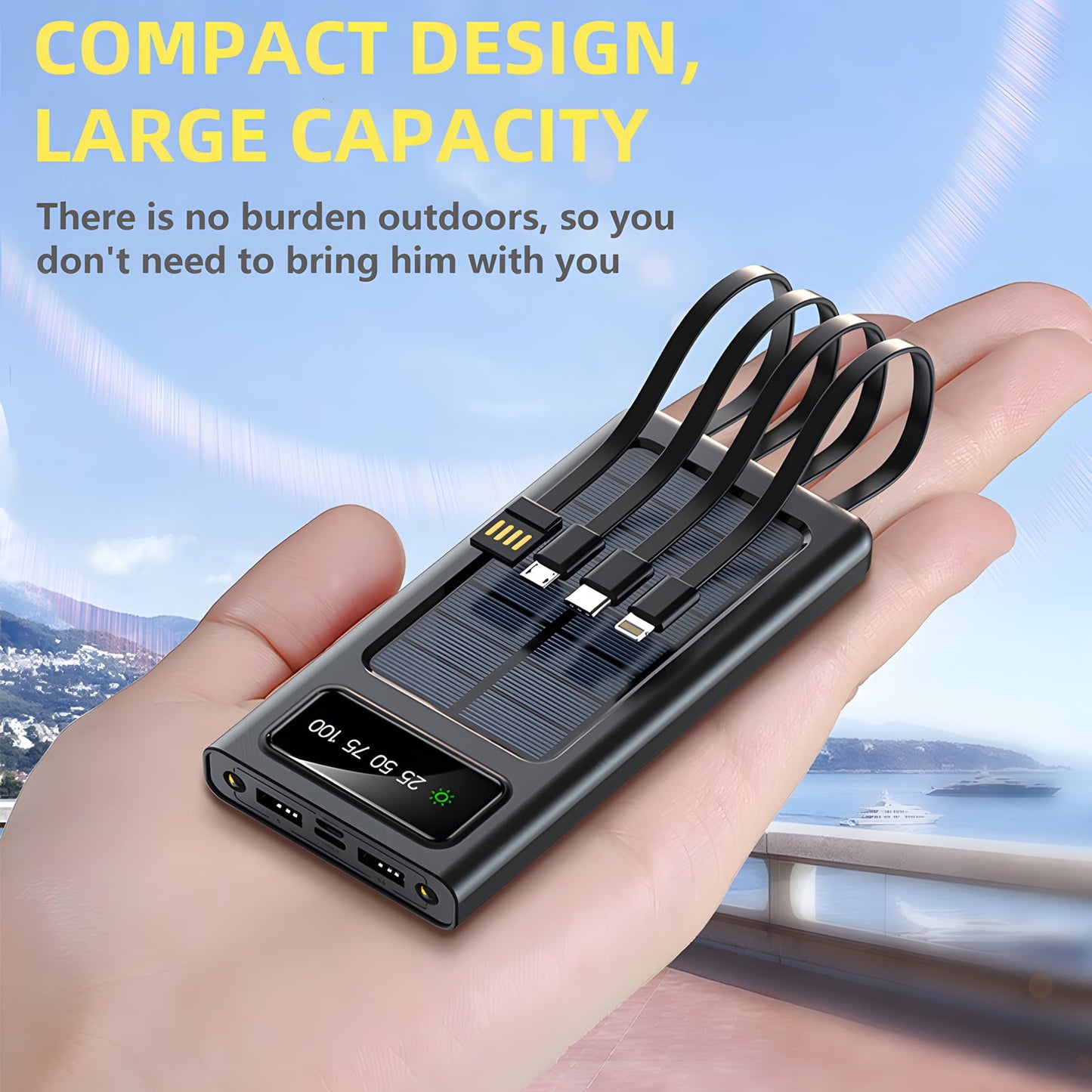 40000Mah Solar Power Bank Battery Pack with 4 Cables, Portable Solar Charger with Dual 5V USB Ports