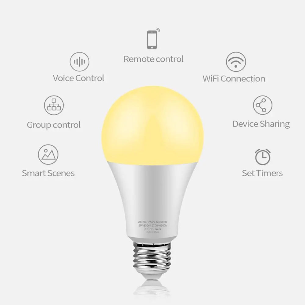 Tuya Smart Life Home Lamp Wifi LED Light Bulb RGB E27 E14 GU10 220V Dimmable Candle Spotlight Compatible Alexa Google Home