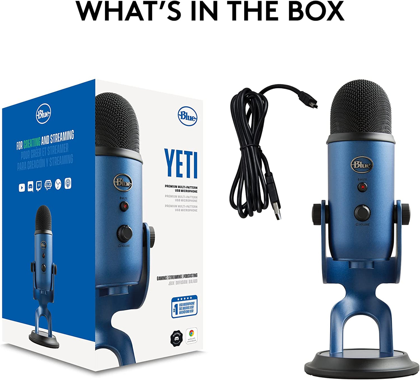 Logitech Creators Yeti USB Microphone for Gaming, Streaming, Podcast, Youtube, Discord, PC, Studio Sound, Plug & Play-Midnight