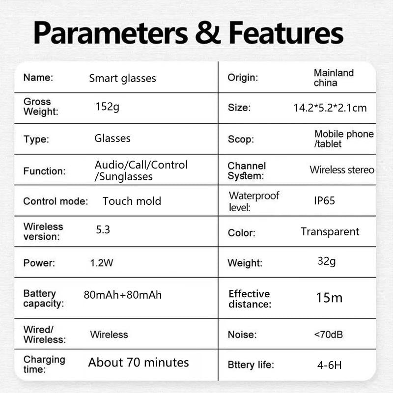 E13 Anti-Blue Light Smart Glasses, Touch Control Multi-Functional Smart Glasses, Portable Stereo Sound Effect Glasses Headset for Men & Women