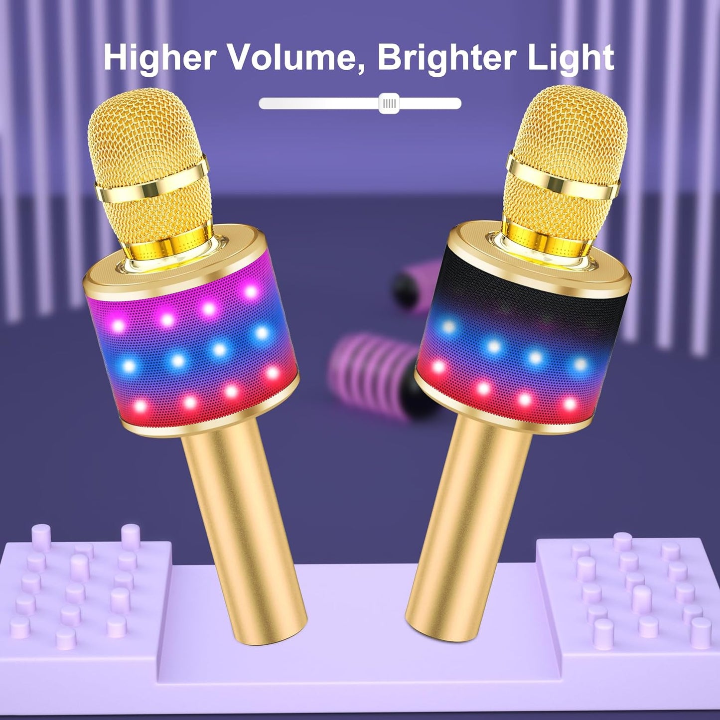 Karaoke Microphone for Kids & Adults - Instrument Wireless Microphones Bluetooth Singing Mic with Disco Lights, Echo Effect, Built-In Speaker Portable for Party Travel Gifts Q78(Gold)