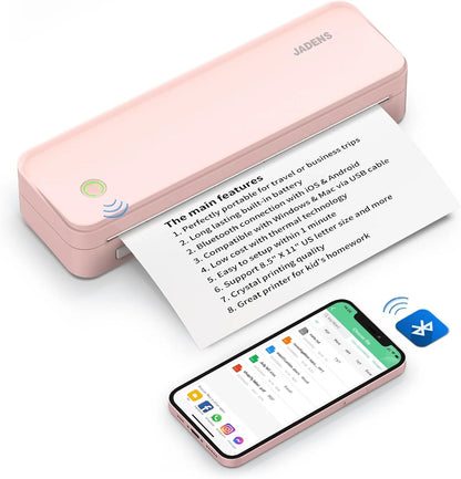 School Supplies Wireless Portable Printer for Travel, Bluetooth Thermal Printer, Compact Inkless Printer Compatible with Android, Ios and Laptop for Office Home, Support 8.5'' X 11'' US Letter