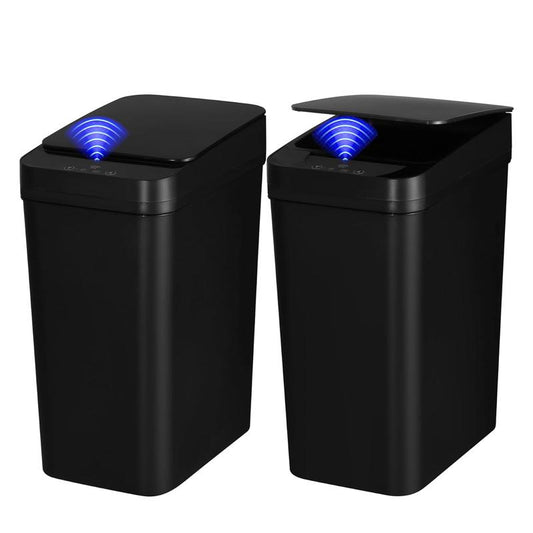 2 Pack Bathroom Trash Can,Smart Touchless Trash Can,Automatic Motion Sensor Trash Bin with Lid,2.4 Gallon Garbage Can, Kitchen, Bathroom, Office, Bedroom Trash Can (Black+Black) Household