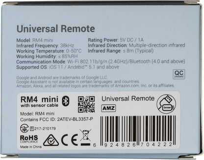 Rm4Mini Smart Remote Hub with Sensor Cable -Wifi IR Blaster for TV Remote, Smart AC Controller, Works with Alexa/Google Home/Ifttt
