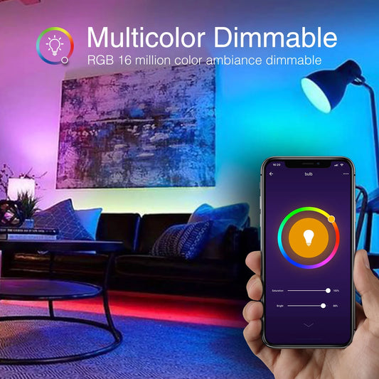 WB5-4W Smart RGB and White Adjustable LED Light Bulbs, 4-Pack, Compatible with Alexa & Google Assistant