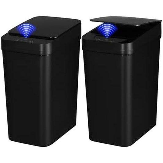 2 Pack Bathroom Trash Can,Smart Touchless Trash Can,Automatic Motion Sensor Trash Bin with Lid,2.4 Gallon Garbage Can, Kitchen, Bathroom, Office, Bedroom Trash Can (Black+Black) Household