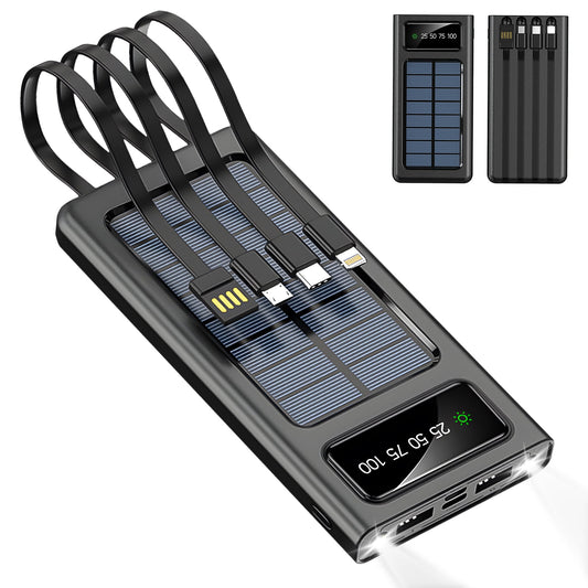 40000Mah Solar Power Bank Battery Pack with 4 Cables,  Portable Solar Charger with Dual 5V USB Ports
