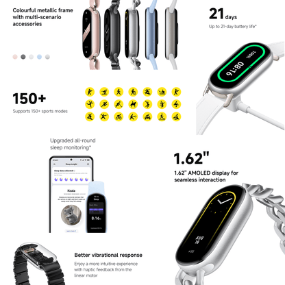 Fitness Tracker, 1.62'' AMOLED Display, 21-Day Battery Life, 150+ Fitness Modes, ATM5, for Android & Iphone, Midnight Balck