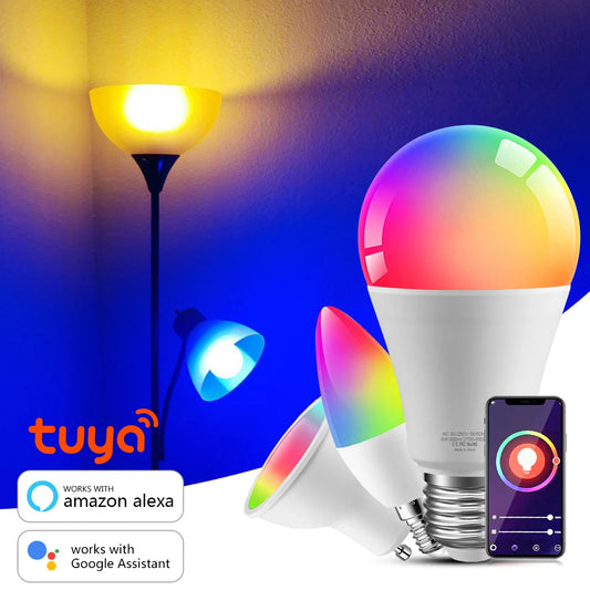 Tuya Smart Life Home Lamp Wifi LED Light Bulb RGB E27 E14 GU10 220V Dimmable Candle Spotlight Compatible Alexa Google Home