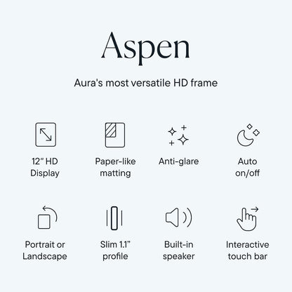 Aspen 12" Digital Photo Frame - Black with Paper Mat