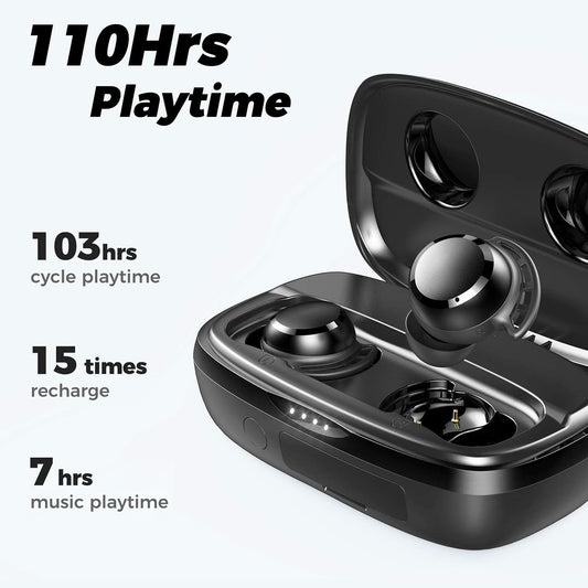 Wireless Earbuds, 110H Playtime Bluetooth 5.3 IPX8 Waterproof Touch Control True Wireless Bluetooth Earbuds with Mic Earphones In-Ear Deep Bass Built-In Mic Bluetooth Headphones, Flybuds 3