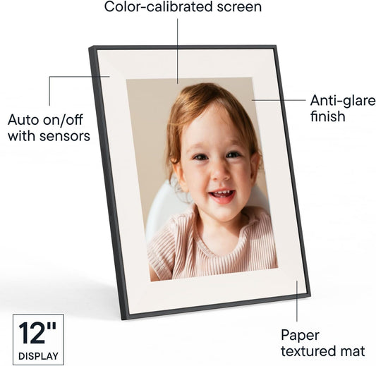 Aspen 12" Digital Photo Frame - Black with Paper Mat