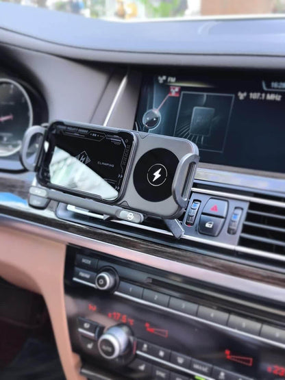 2025 Smart 2-In-1 Auto-Rotating Car Phone Holder & Wireless Charger – Foldable Mount with Fast Charging – Compatible with Iphone & Samsung Devices