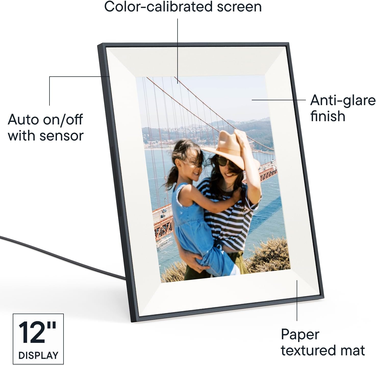 Aspen 12" Digital Photo Frame - Black with Paper Mat