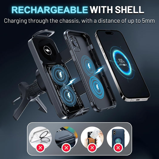 2025 Smart 2-In-1 Auto-Rotating Car Phone Holder & Wireless Charger – Foldable Mount with Fast Charging – Compatible with Iphone & Samsung Devices