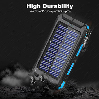 20000Mah Solar Charger for Cell Phone Iphone, Portable Solar Power Bank with Dual 5V USB Ports, 2 LED Light Flashlight, Compass Battery Pack for Outdoor Camping Hiking (Blue)