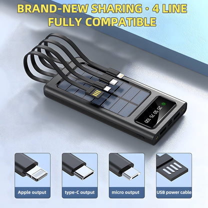 40000Mah Solar Power Bank Battery Pack with 4 Cables,  Portable Solar Charger with Dual 5V USB Ports
